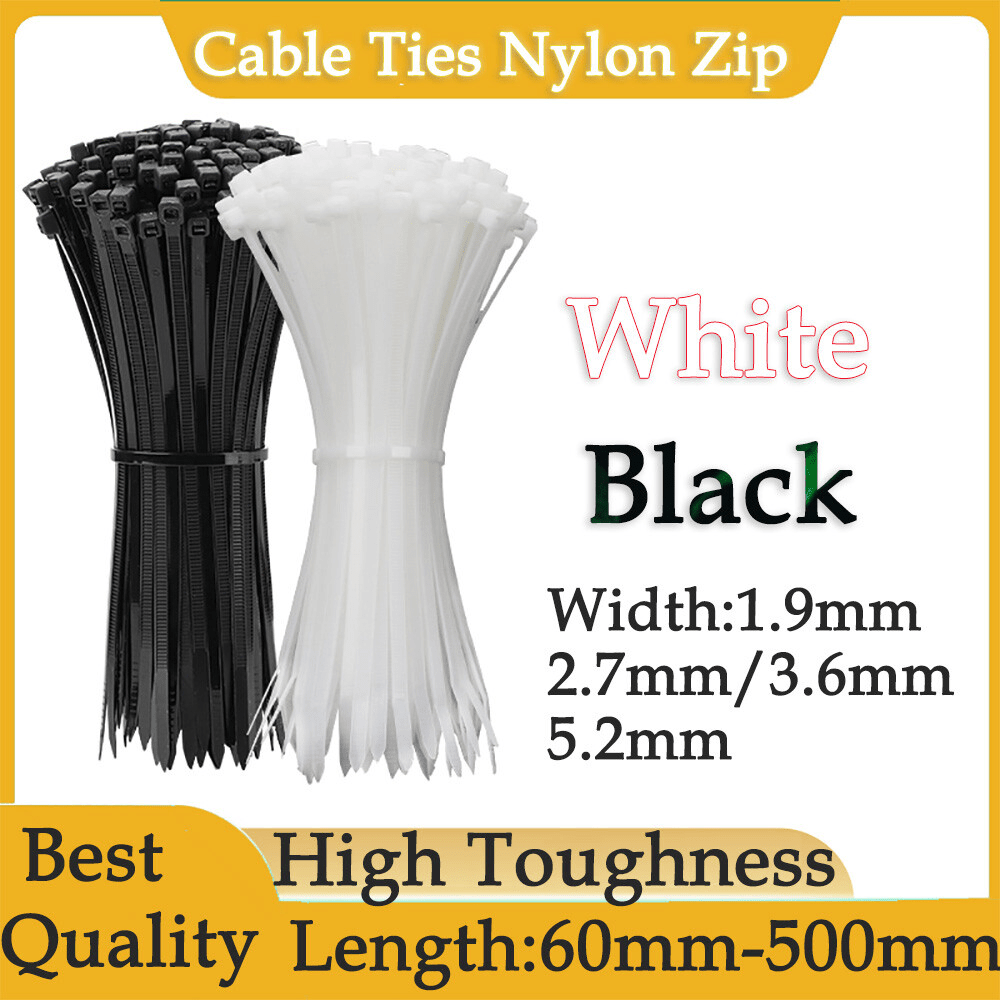 60 - 500mm Length Cable Ties Nylon Zip Tie Self - locking Best Quality White/Black - HomeDIYer