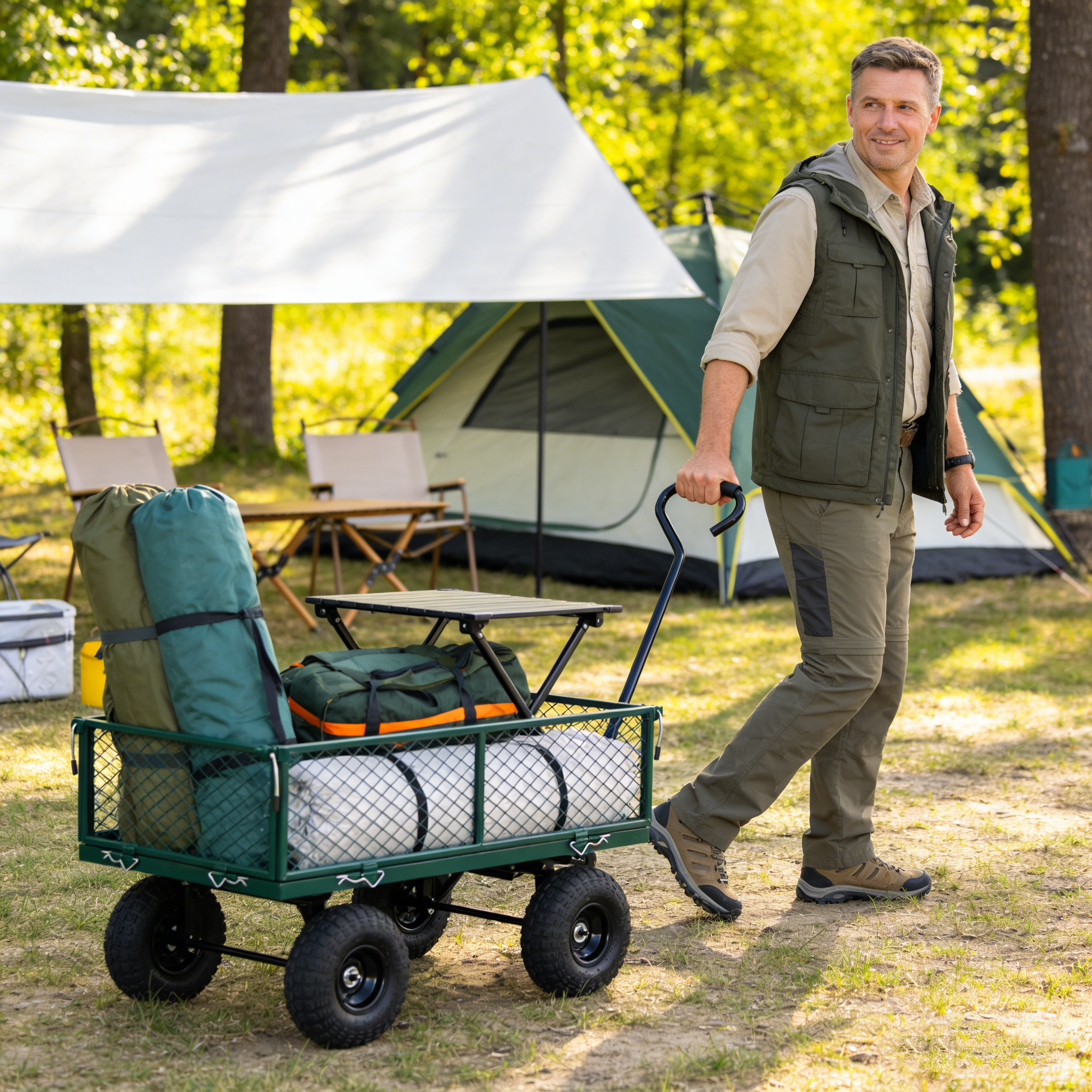 Wagon Cart Garden cart trucks make it easier to transport firewood (green)
