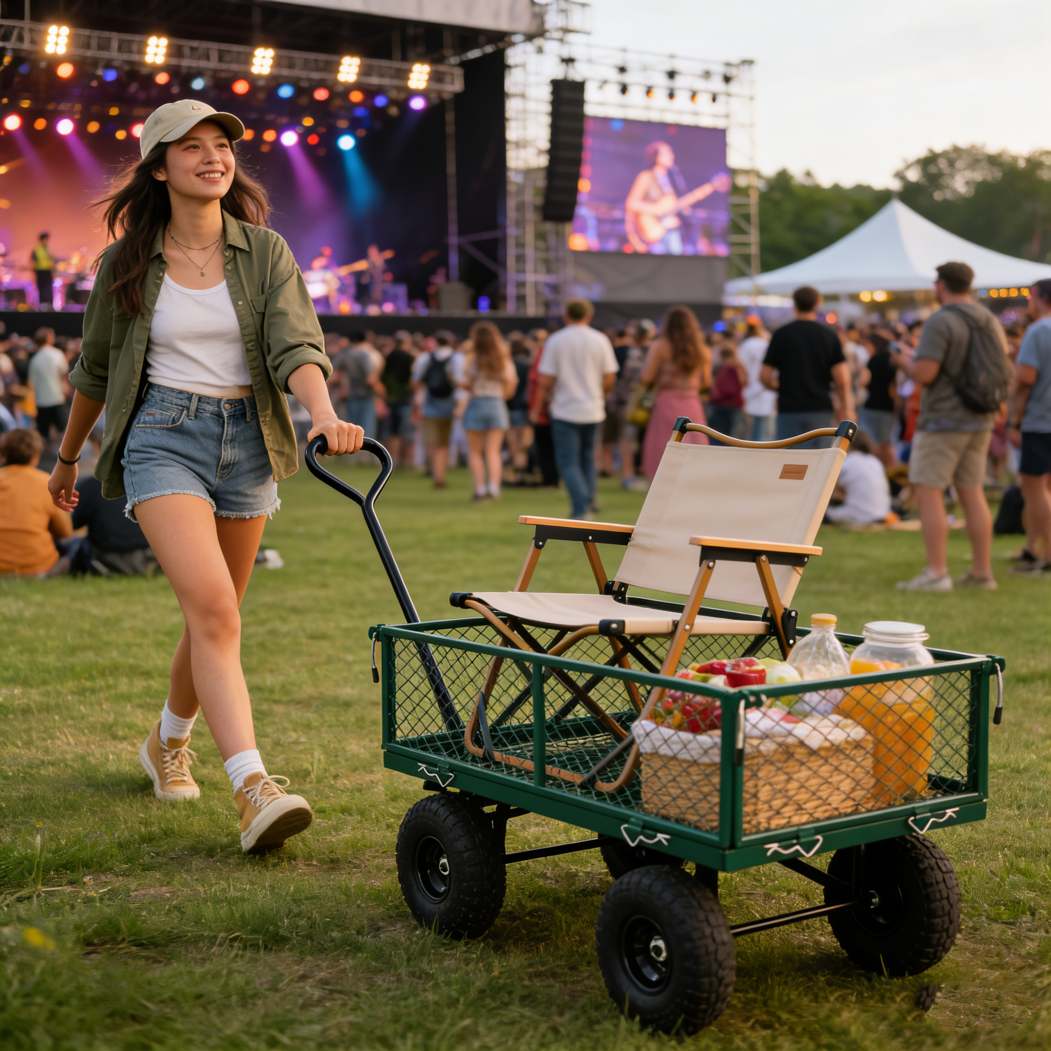 Wagon Cart Garden cart trucks make it easier to transport firewood (green)