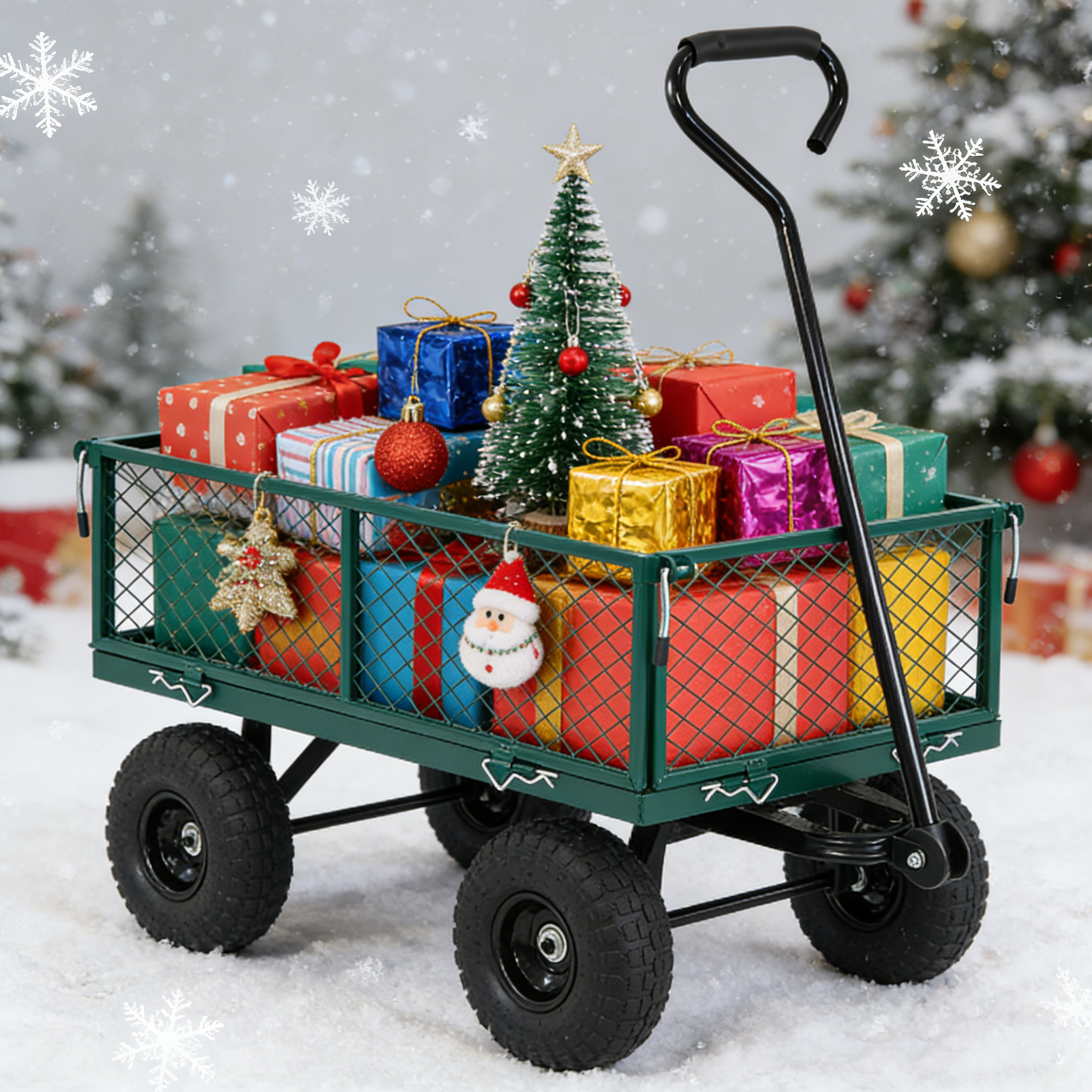 Wagon Cart Garden cart trucks make it easier to transport firewood (green)