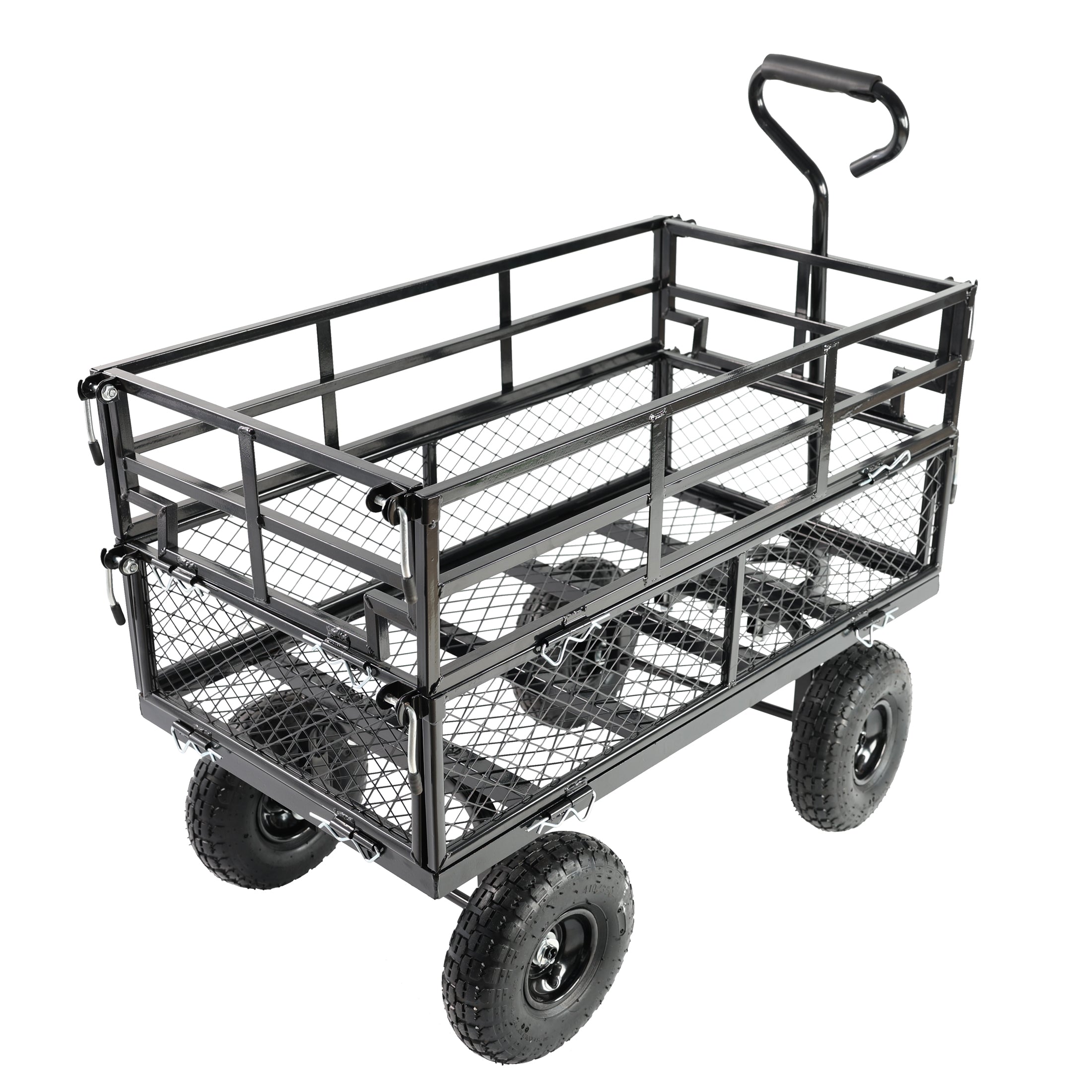 (Black double fence utility cart) Wagon Cart Garden cart trucks make it easier to transport firewood
