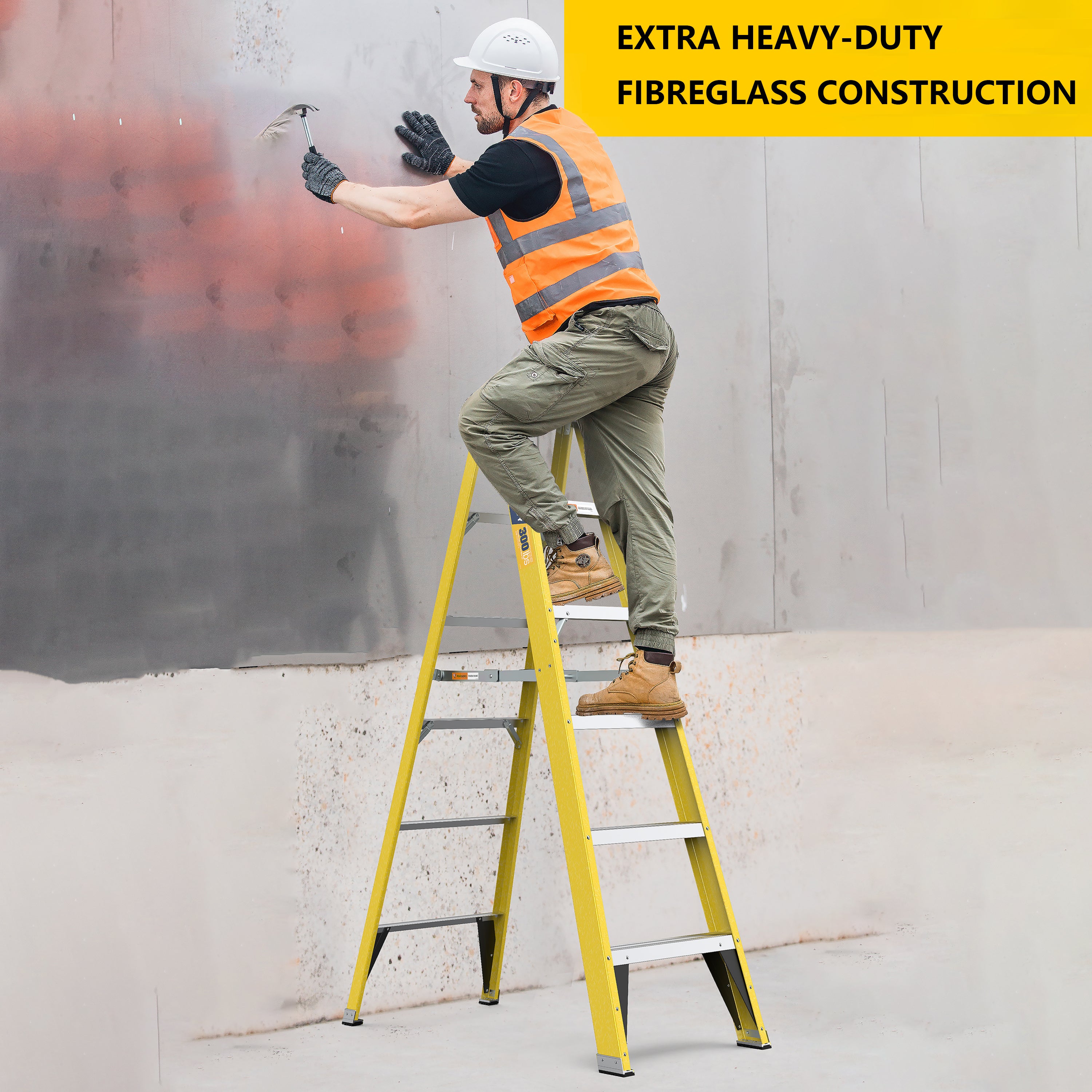 Fiberglass Step Ladder 6-Step 300LBS Yellow