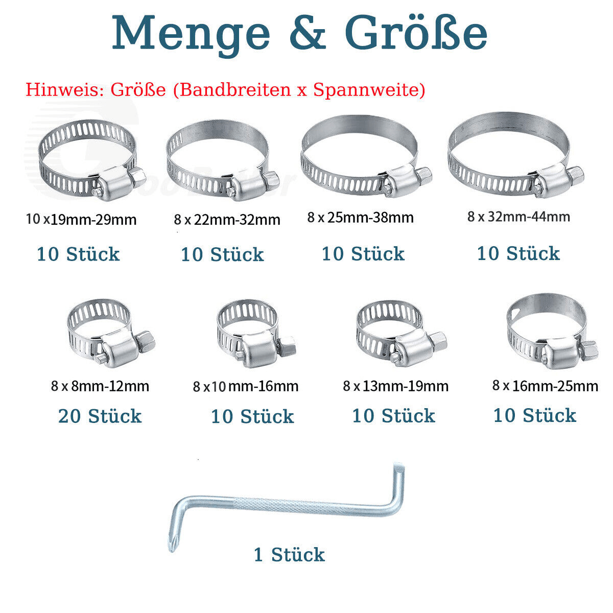 91pcs 304 Stainless Steel Hose Clamps Assorted Kit 8 Sizes 8mm - 44mm Adjustable Worm Gear Hose Clamp Clip for Water Pipe Plumbing - HomeDIYer