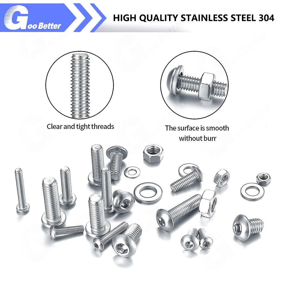 8 10 Hex Socket Cap Head Bolts Nuts Assortment Kit A2 Stainless Steel 435 Pcs - HomeDIYer
