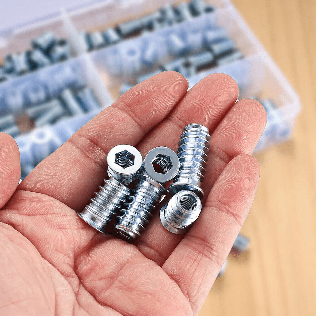 130x M6 - M10 Wood Insert Nuts Furniture Fixing Screws Hex Drive Metric Thread Set - HomeDIYer