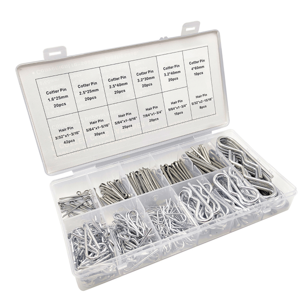 250Pcs Hair Pin & Cotter Pin R Clip Assortment Kit Zinc Plated for Fastener Clip - HomeDIYer