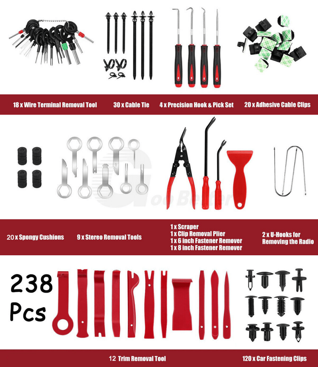 238Pcs Car Trim Removal Pry Tool Molding Kit Panel Door Dash Interior Clip Set - HomeDIYer