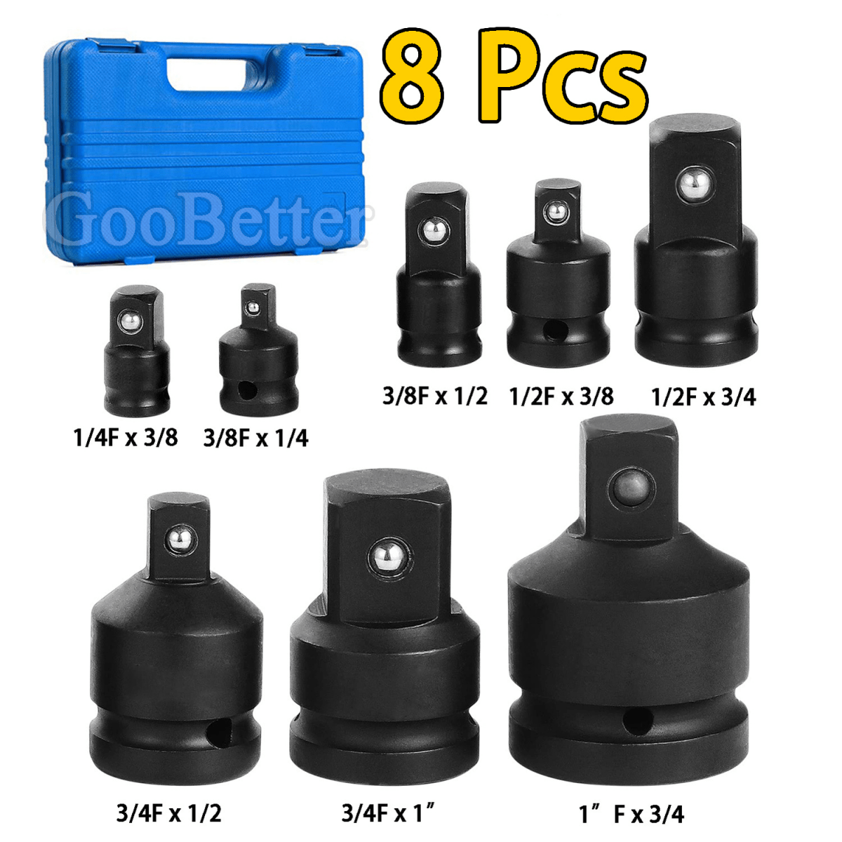 8Pcs Impact Socket Adaptor Reducer Set 1/4" 3/8" 1/2" 3/4" 1" Convertor Adaptors - HomeDIYer