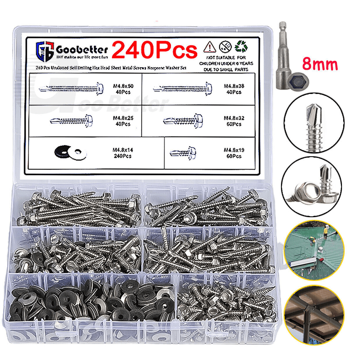 M4.2 M4.8 Hexagon Head Self Drilling Roofing Screw Set With bonded EPDM Rubber Washers - HomeDIYer