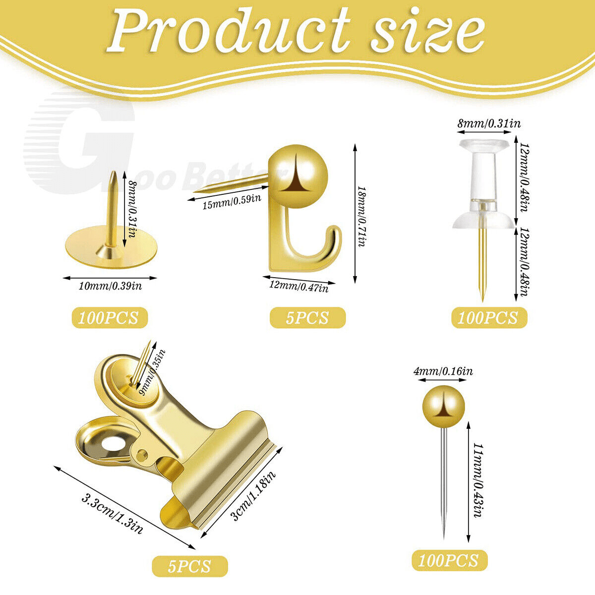 310x Thumbtacks Set Gold 5 Styles Tacks Tacks For Corkboard Office - HomeDIYer