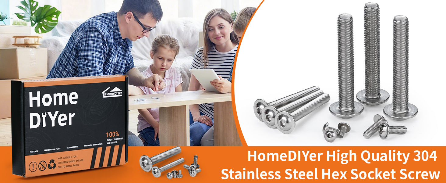 A2 Stainless Flanged Button Head Screws M3–M8, ISO7380-2, Hex Bits Included