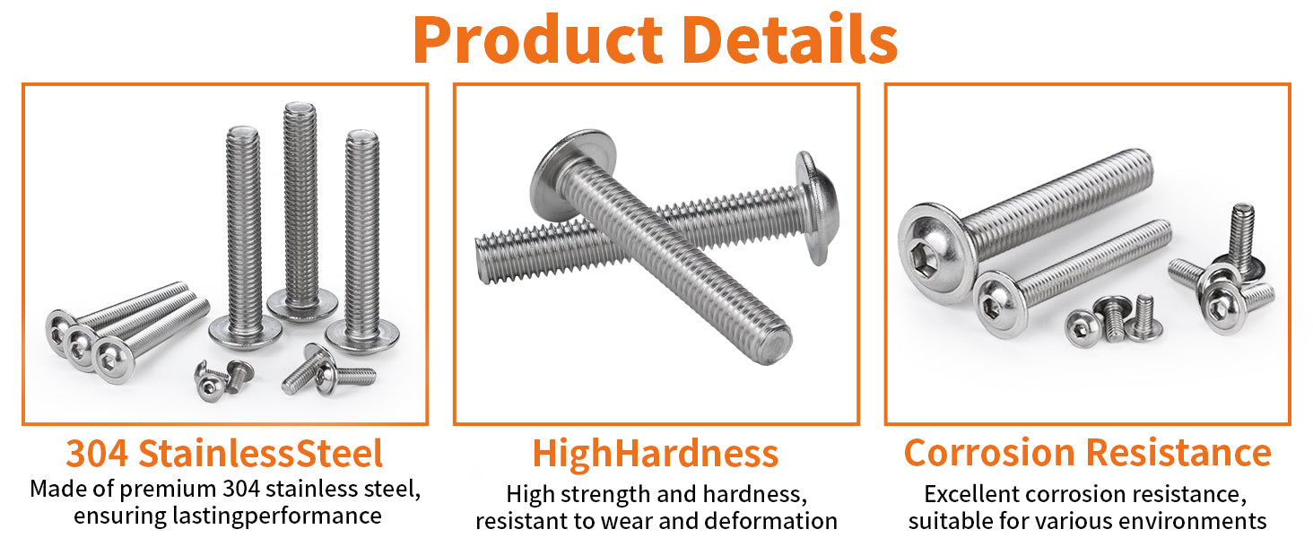 A2 Stainless Flanged Button Head Screws M3–M8, ISO7380-2, Hex Bits Included