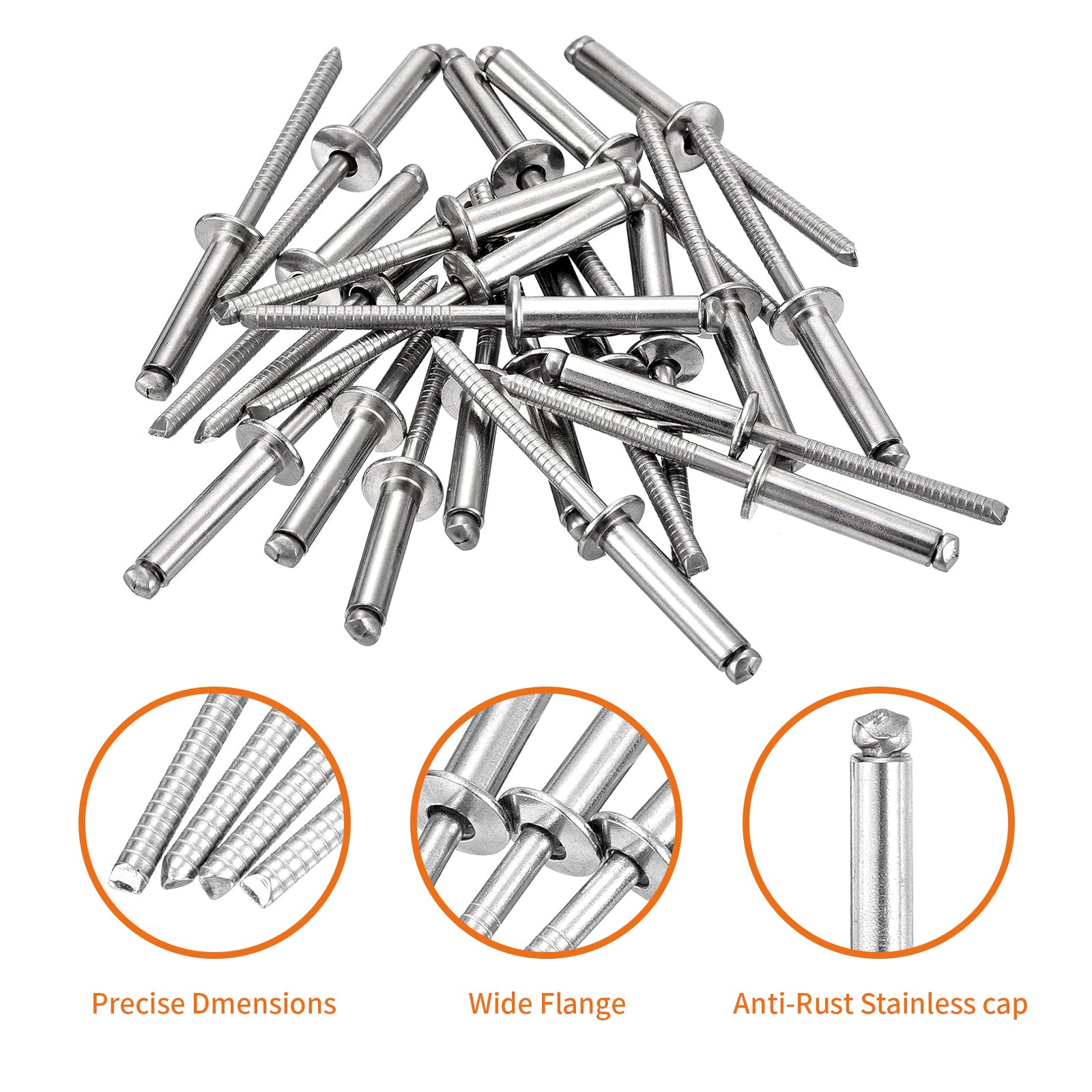 A2-70 Stainless Steel Dome Head Pop Rivets – Open End Blind Rivets 3mm, 4mm, 4.8mm, 5mm