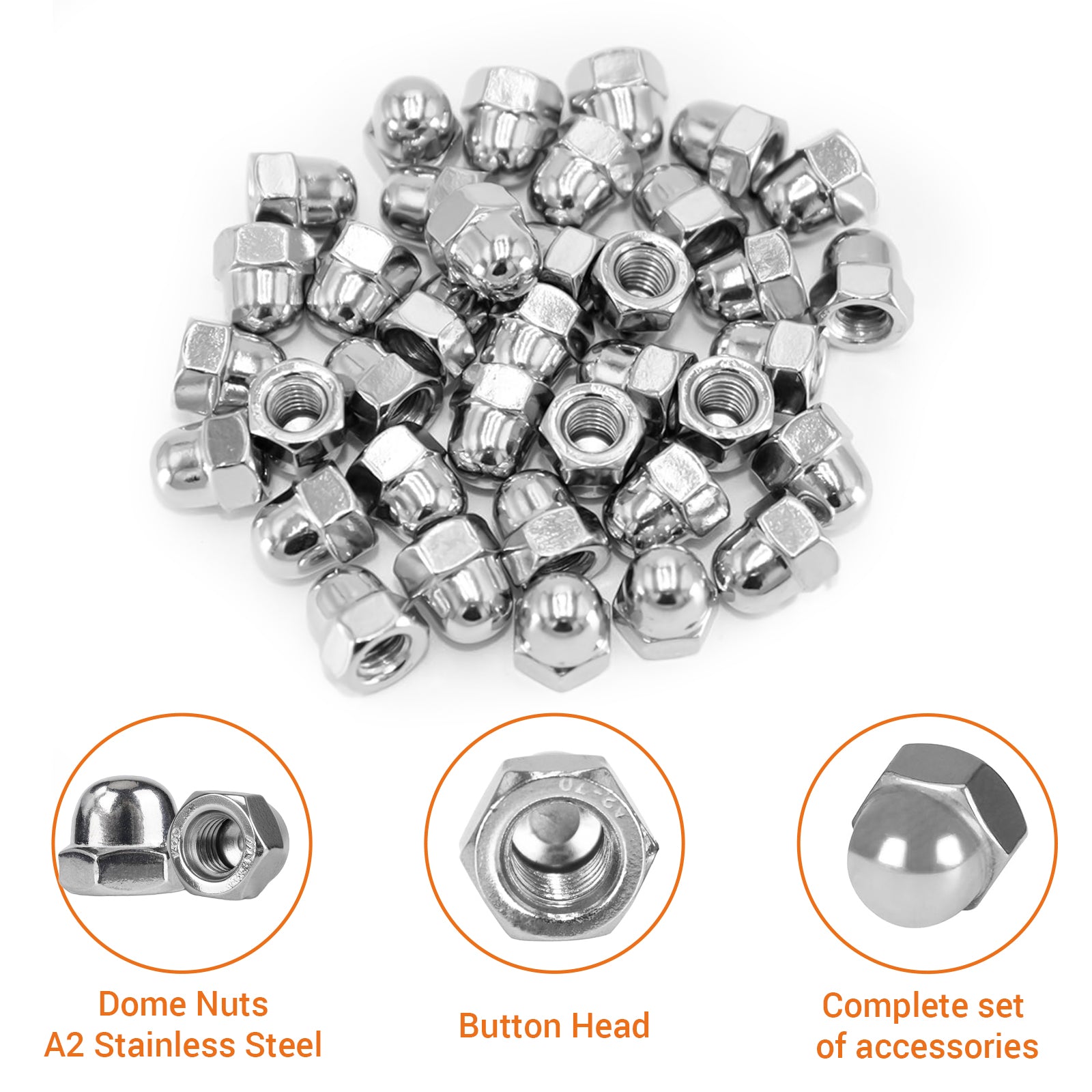 A2-70 Stainless Steel Dome Nuts – Domed Acorn Hex Nuts M3 to M12 | DIN1587