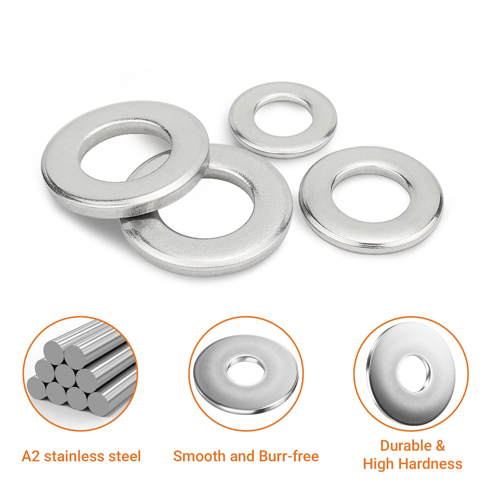 A2 Stainless Steel Penny Repair Washers – Large OD Flat Washers for M4 to M12 Bolts