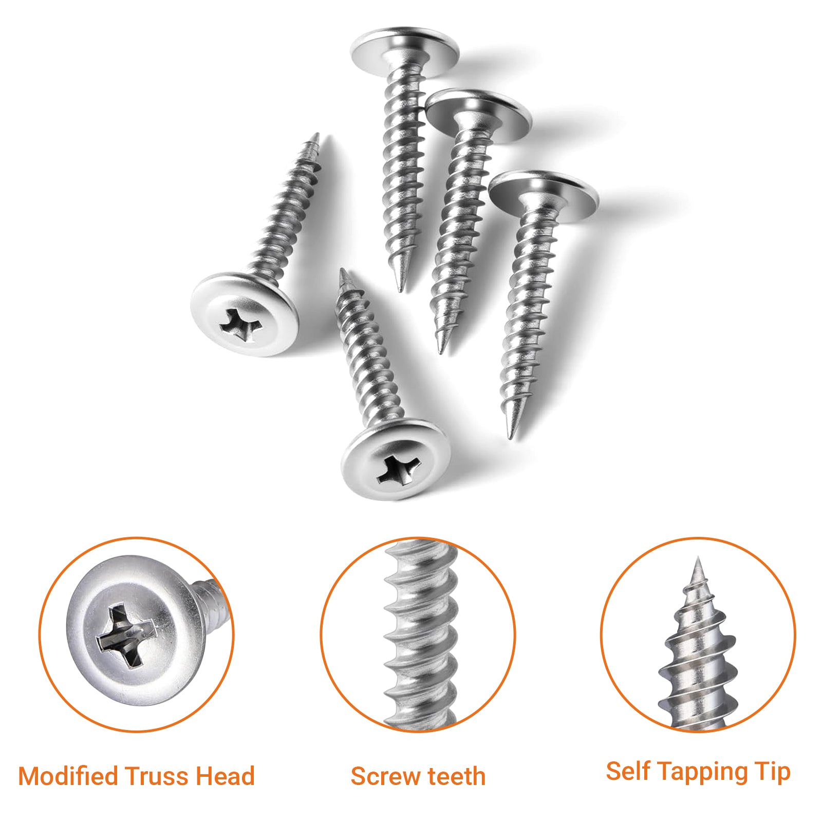 A2 Stainless Steel Pozi Flanged Self Tapping Screws – Flange Tappers No.6 to No.12 | BS 4174 (100Pcs)