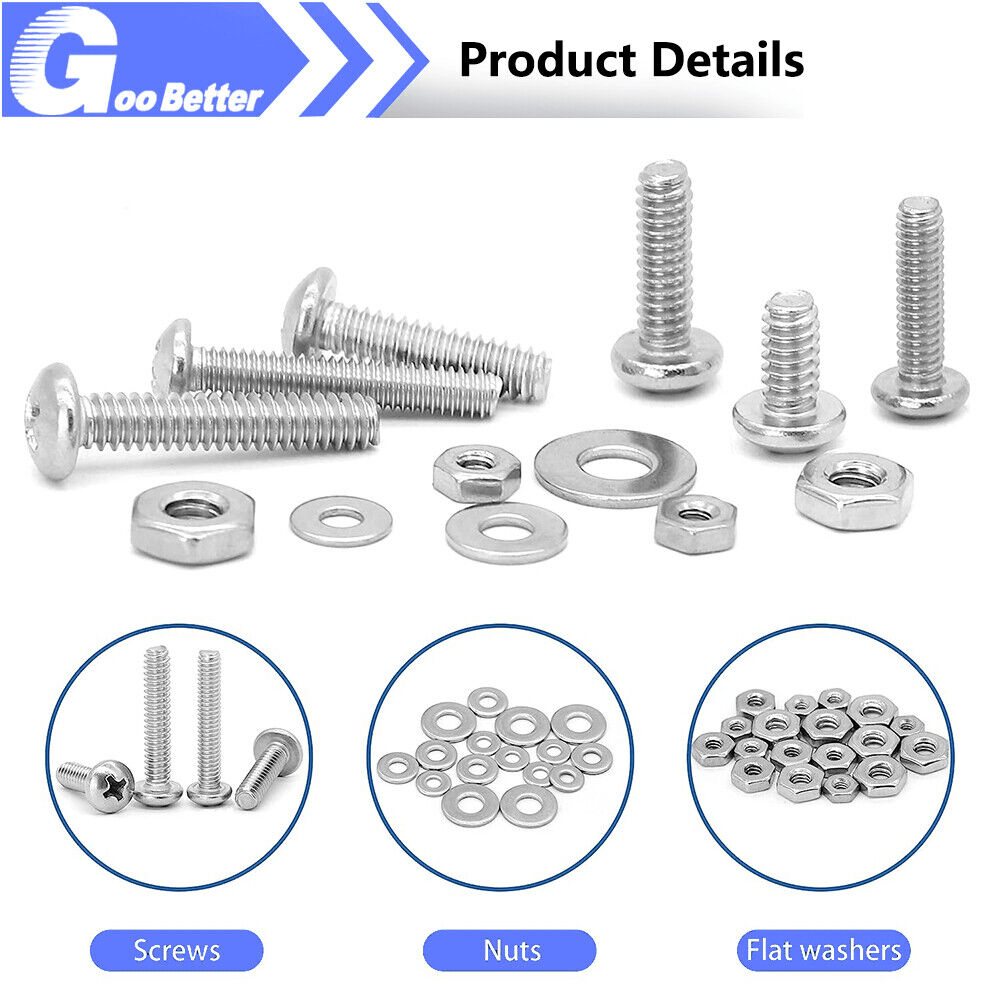 700Pcs Phillips Pan Head Machine Screw, Nuts Flats, Lock Washers Assortment Kit - HomeDIYer