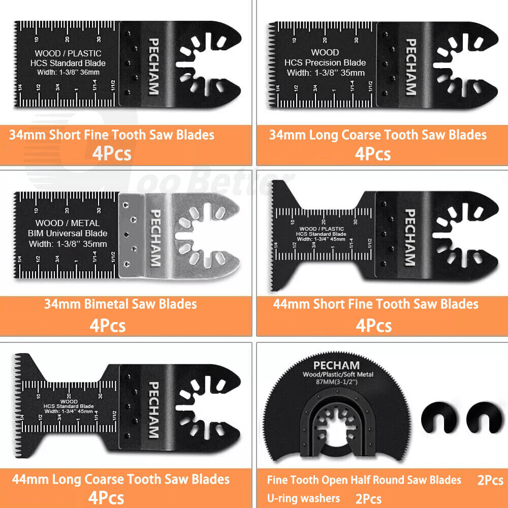 24Pcs Oscillating Saw Blades 34 - 88mm Set Universal Multi Tool Wood Metal Cutter - HomeDIYer