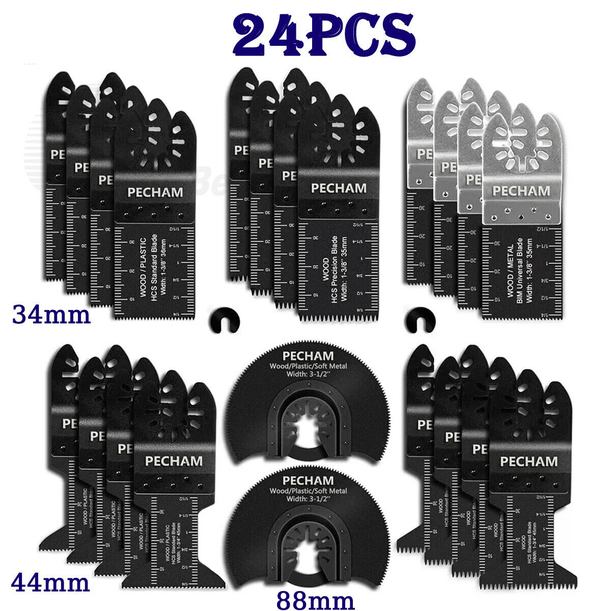 24Pcs Oscillating Saw Blades 34 - 88mm Set Universal Multi Tool Wood Metal Cutter - HomeDIYer