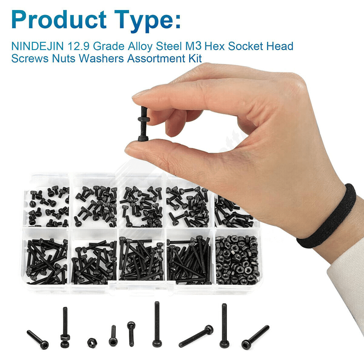 282Pcs M3 Black Hexagon Socket Cup Head Screws Bolts & Nut Kit 12.9 High Tensile - HomeDIYer