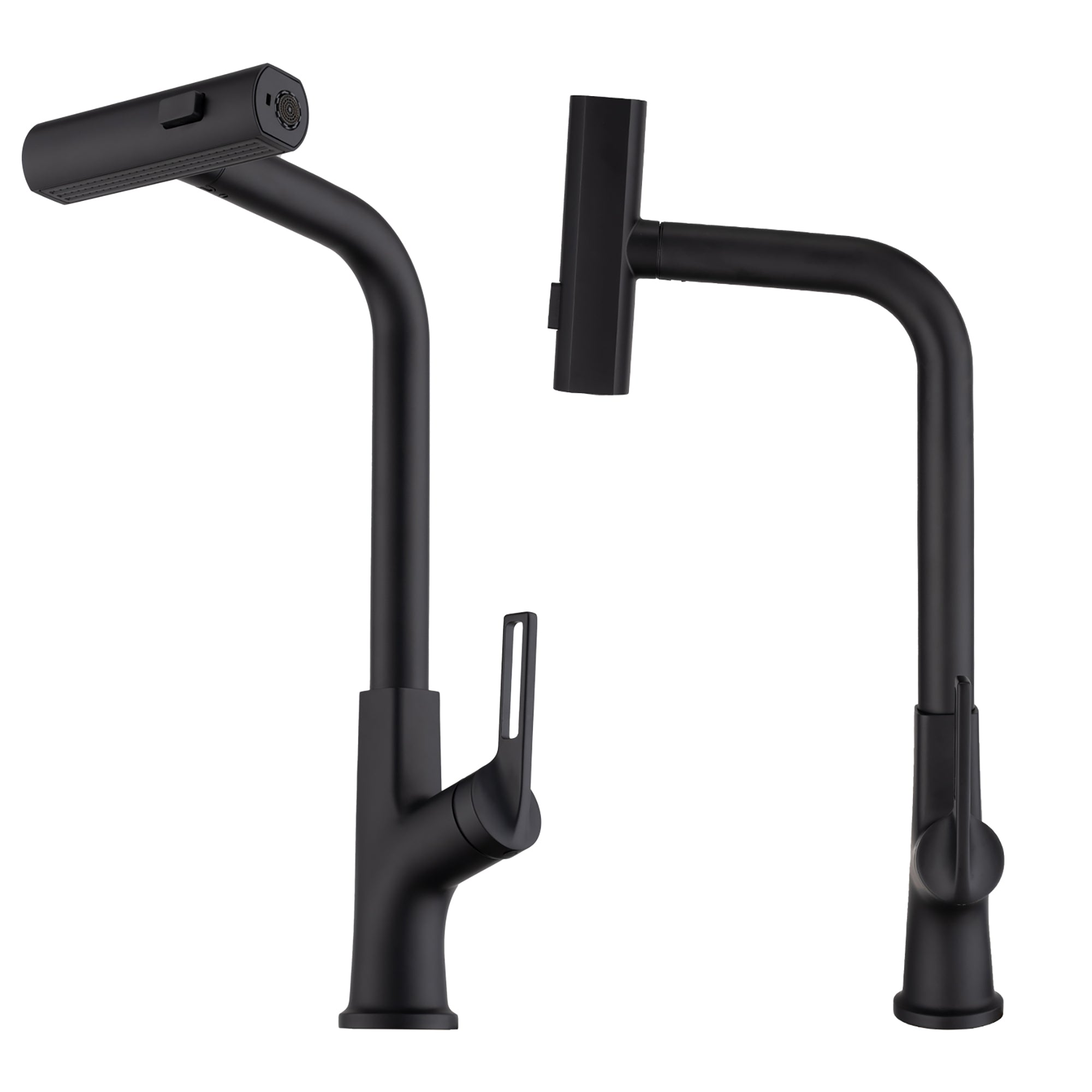 Kitchen Waterfall Faucet with Pull Down Sprayer – Matte Black, 3 Modes, 360° Rotation