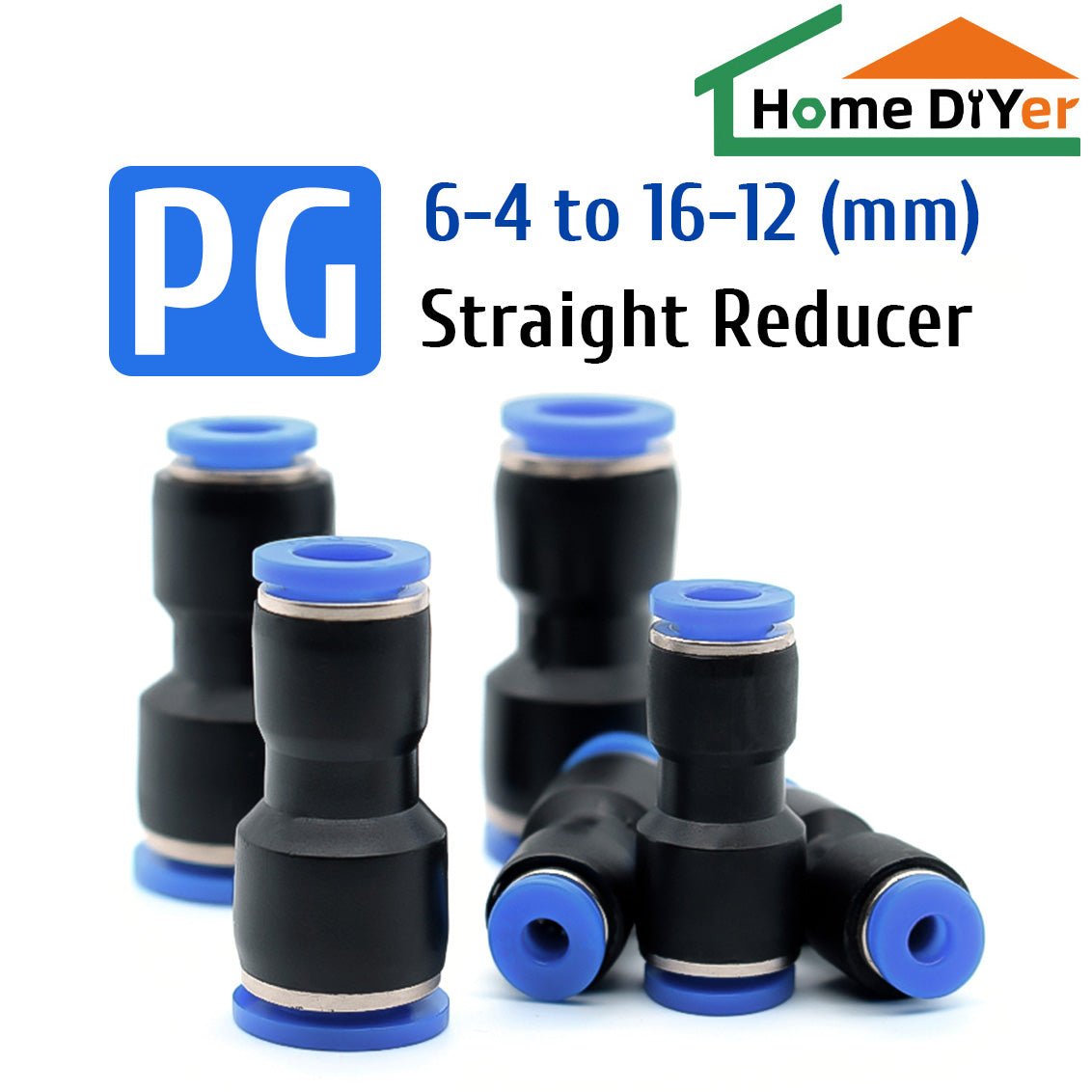 Reducer Straight Connector Pneumatic Push - In Fitting For Air. 4 6 8 10 - 16mm - HomeDIYer
