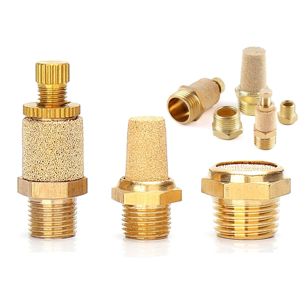 M5 1/8" - 1/4" BSP Sintered Bronze Pneumatic Air Silencer Thread Copper Muffler - HomeDIYer