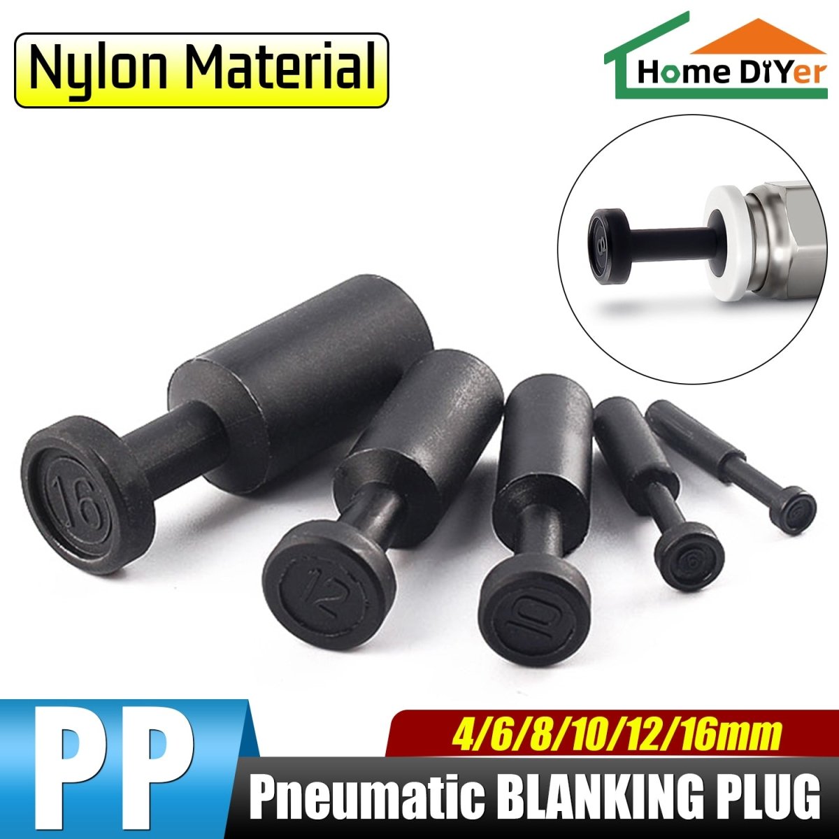 Nylon Pneumatic Blanking Plug Hose Tube Push Fit Connector Air Line 4 - 16mm - HomeDIYer