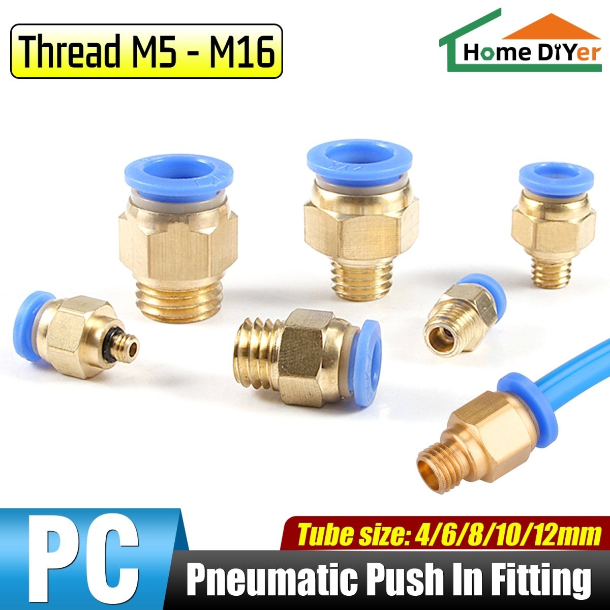 Pneumatic connector 4/6/8/10/12mm hose fitting Compressed air connection - HomeDIYer