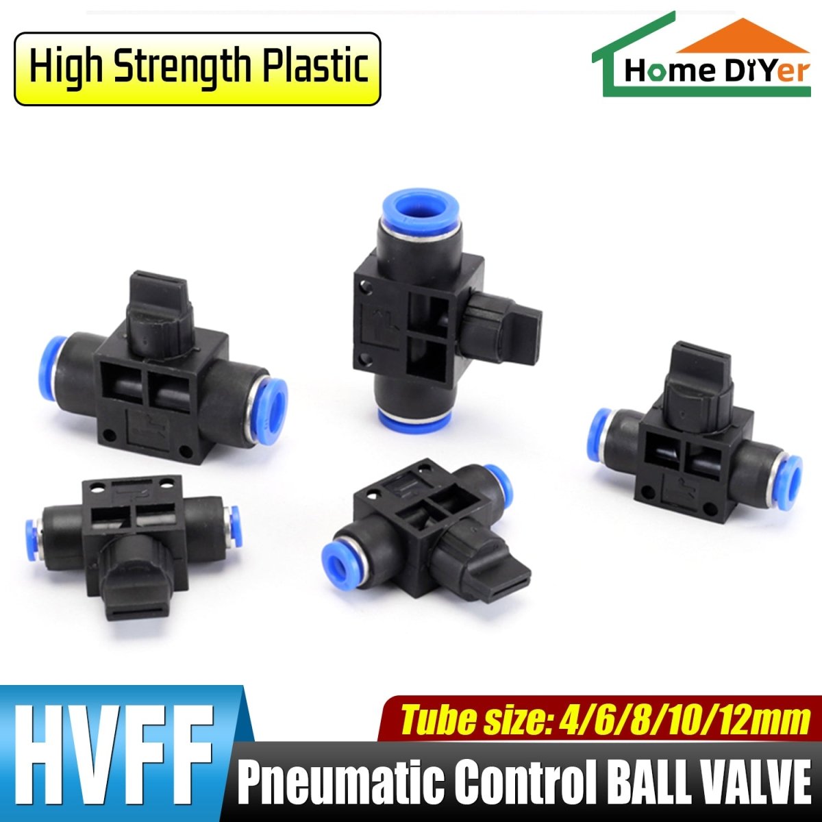 HVFF Pneumatic Control BALL VALVE Hose Tube Inline Push Fit Connector Air Line - HomeDIYer