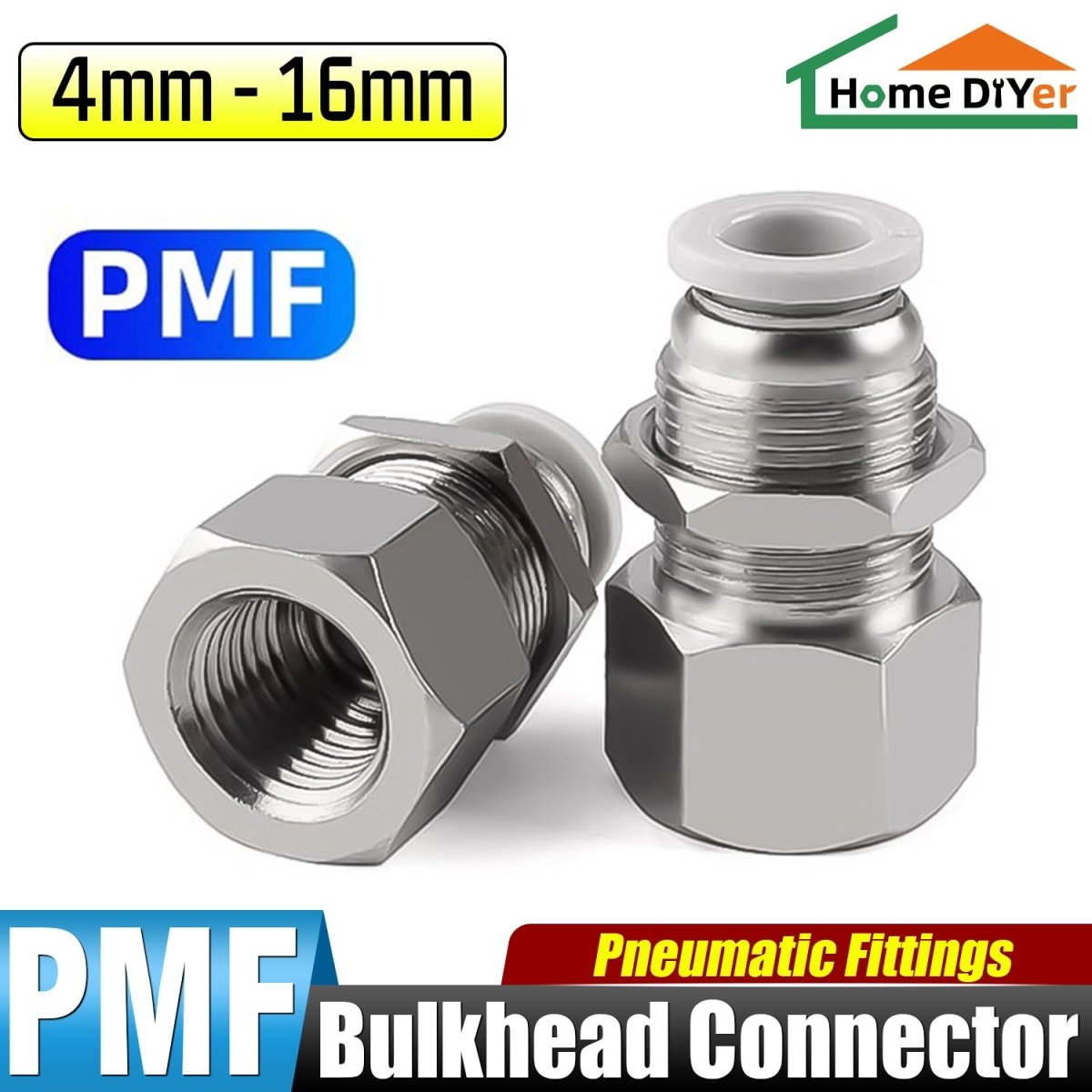 Pneumatic Push In Connect Air Fitting Female Bulkhead Connector Hose Tube 4 - 16mm - HomeDIYer