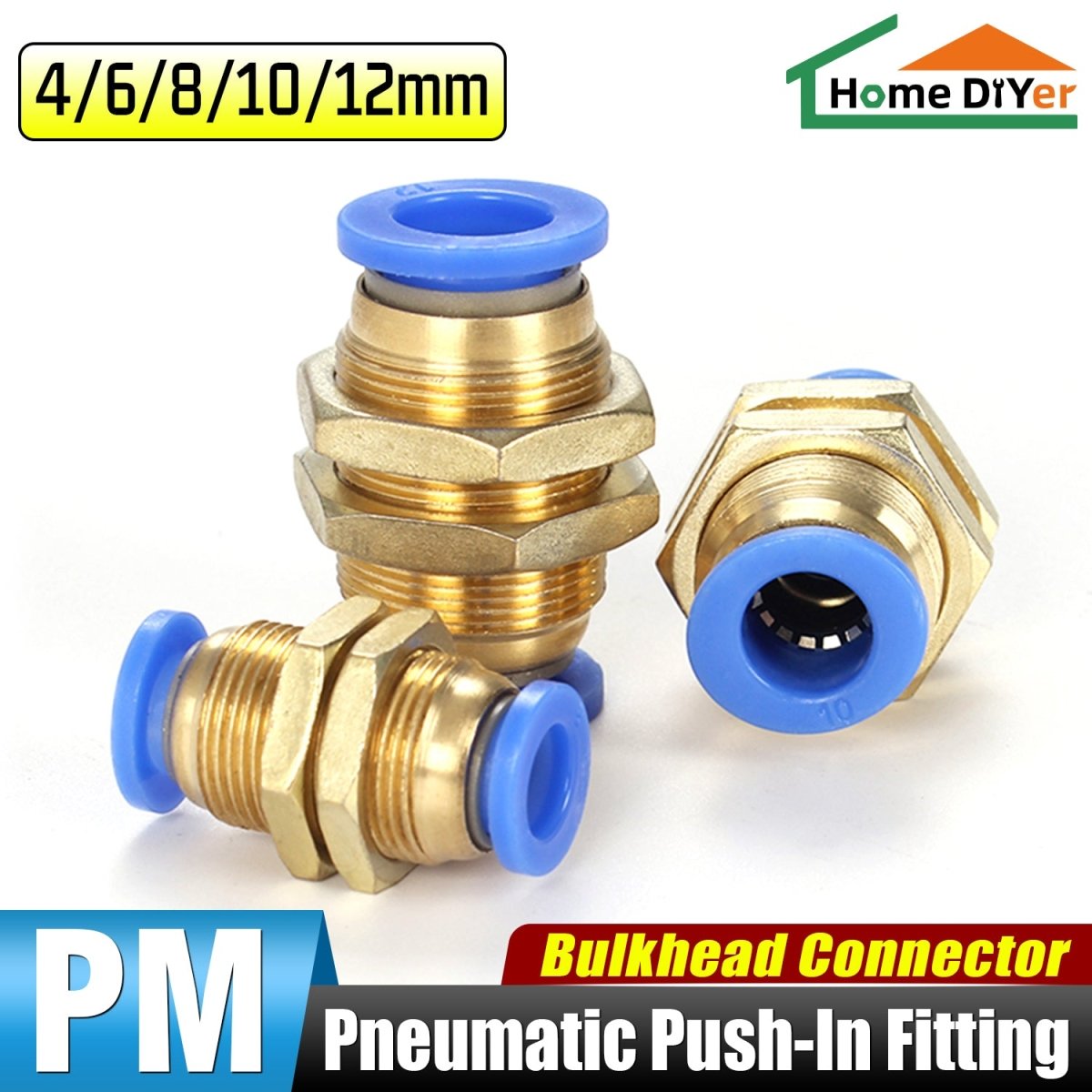 4 6 8 10 12mm Bulkhead Connector Pneumatic Air Push In Fitting For Hose Tube - HomeDIYer