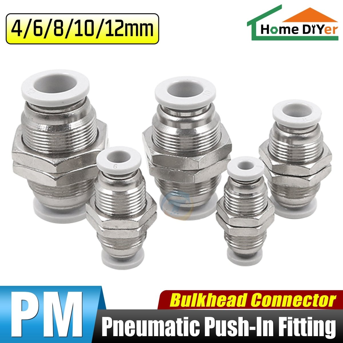 4 - 12mm Bulkhead Union Connector Pneumatic Air Push In Fitting For Hose Tube - HomeDIYer