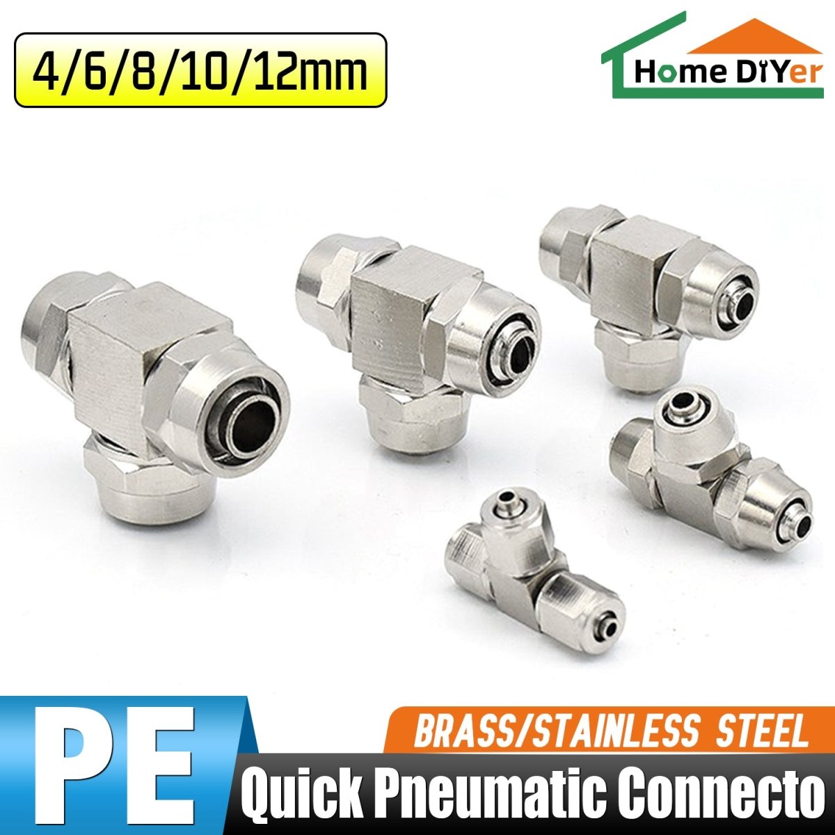 Pneumatic Push - In Fitting Brass/Stainless Steel Tee Joiner Qucik Connector - HomeDIYer