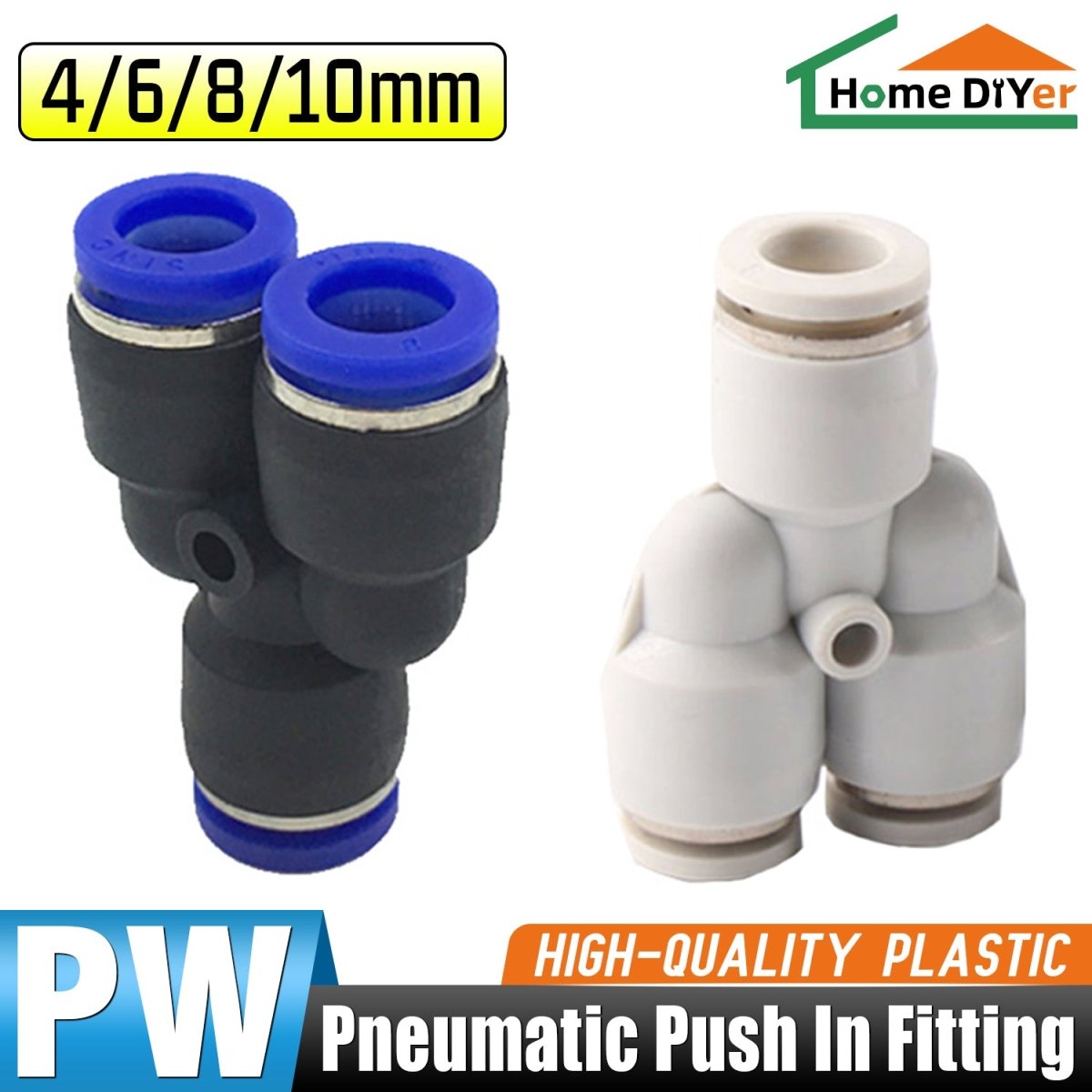 Pneumatic Reducer Y Push In Fittings - Y Shape 3 Way Connector 4mm to 10mm - HomeDIYer