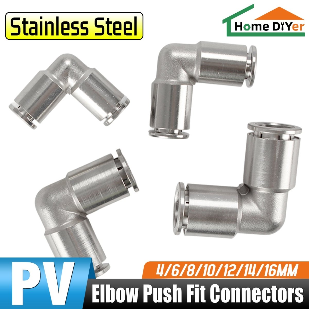 Equal Elbow Push Fit Connectors Pneumatic Push In Fittings for Air Water Pipe - HomeDIYer