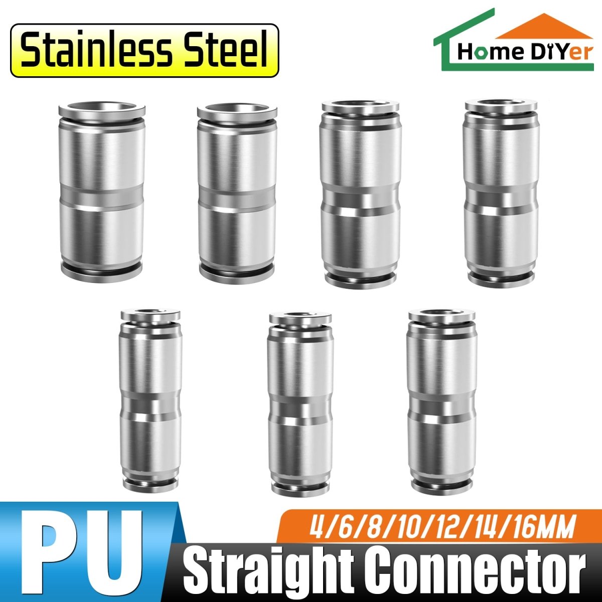 Stainless Steel Pneumatic Push In Fitting Straight Connector For Air Water Pipe - HomeDIYer