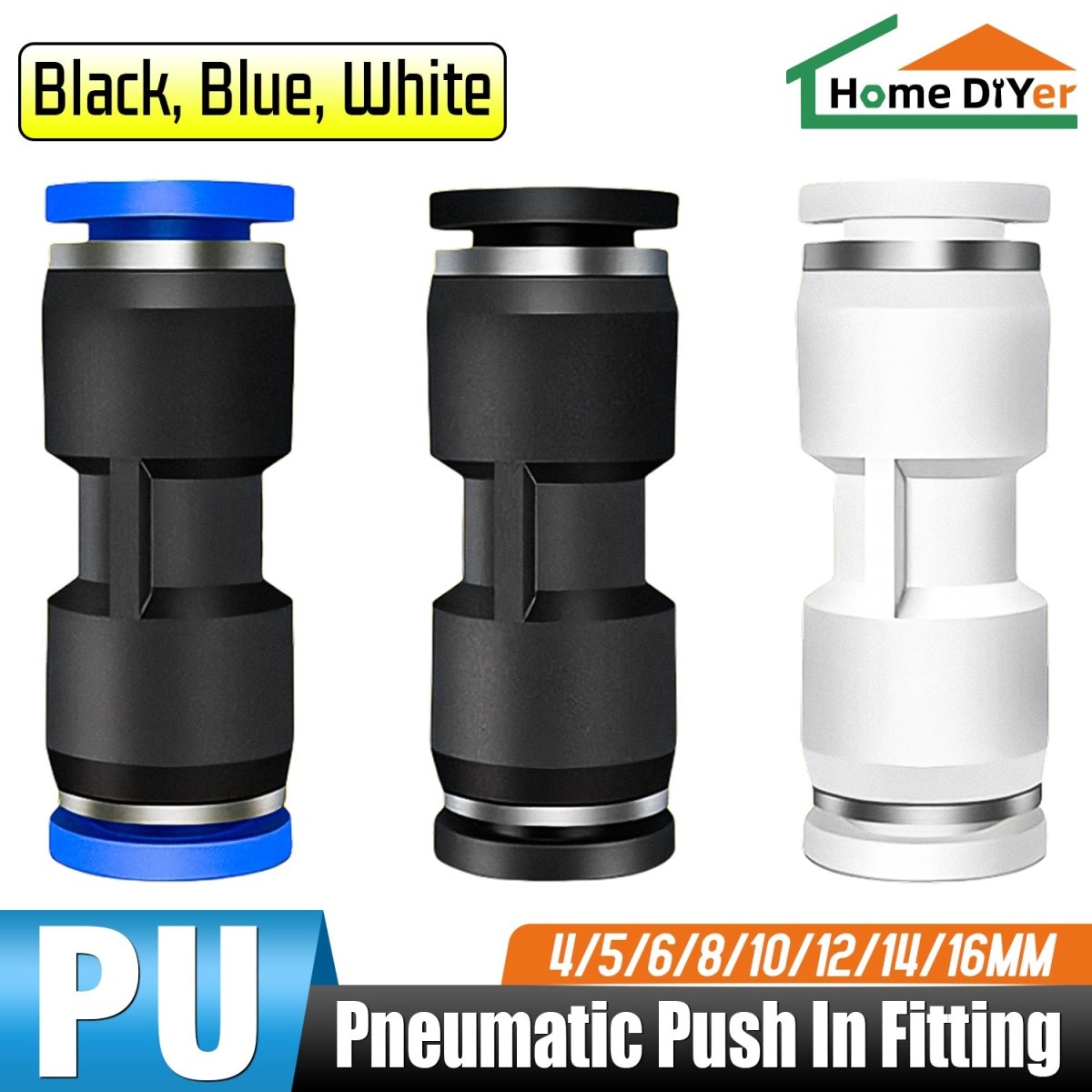 4 - 16mm Pneumatic Push In Equal Straight Connectors Push Fit For Air Water Pipe - HomeDIYer