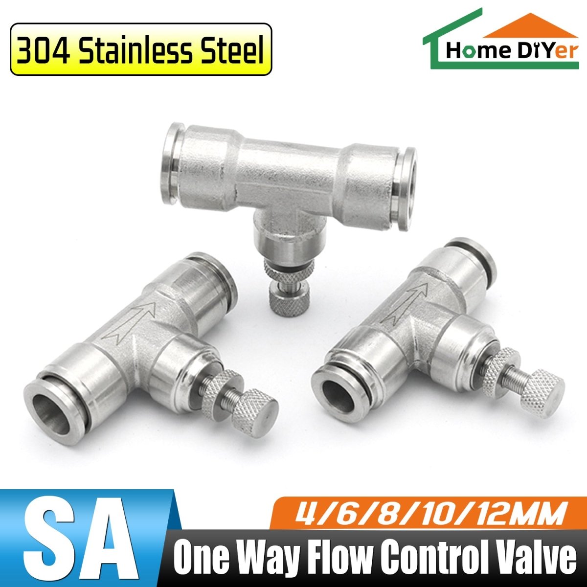4 - 12mm Flow Control Valve Pneumatic Regulator Throttle Push Fit Connection Air - HomeDIYer