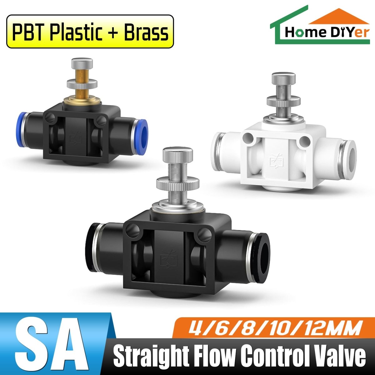Flow Control Valve Pneumatic Regulator Throttle Push In Fitting 4 - 6 - 8 - 10 - 12mm - HomeDIYer