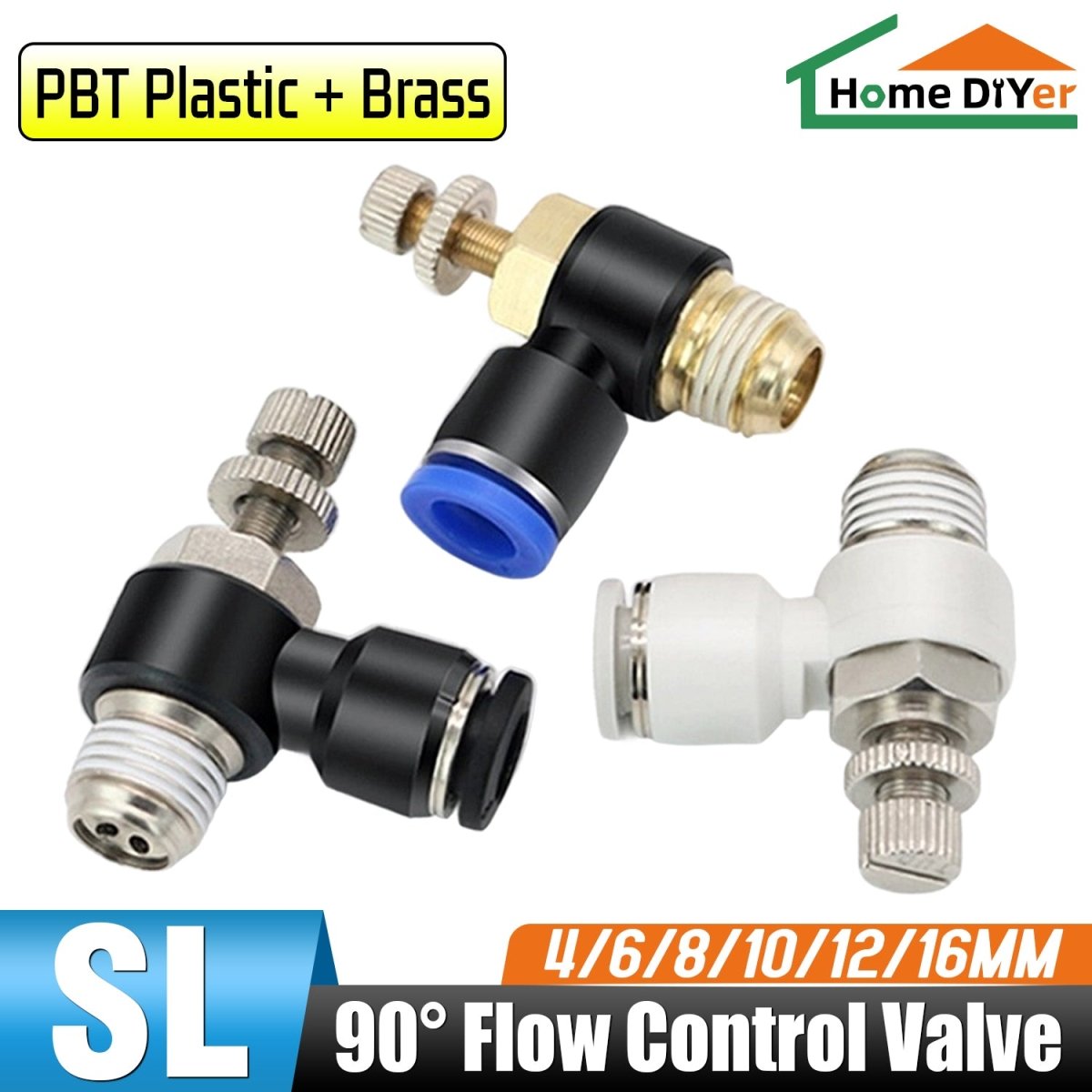 Pneumatic L Shape Flow Control Valve Push In Fitting Hose Tube Airline Connector - HomeDIYer