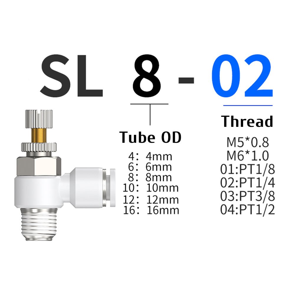 Pneumatic L Shape Flow Control Valve Push In Fitting Hose Tube Airline Connector - HomeDIYer