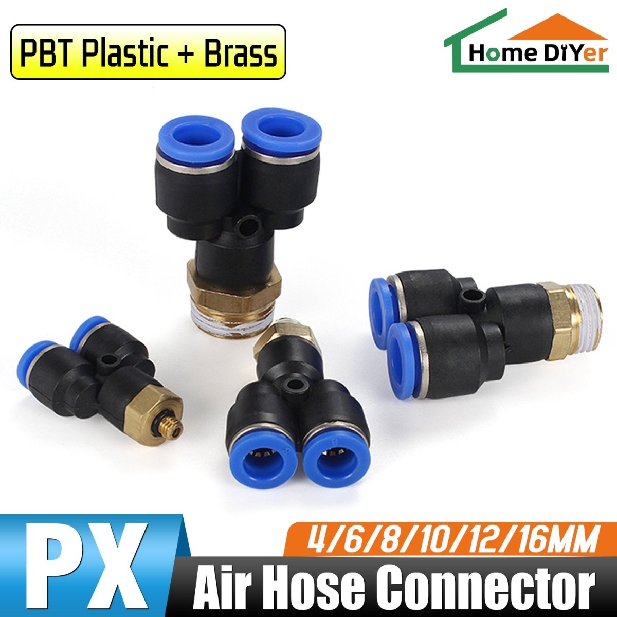 Pneumatic Y - Piece Male Stud Push - Fit Fittings Hose Inline Airline Connector - HomeDIYer