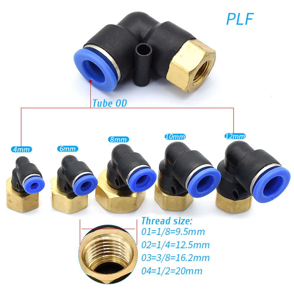 Pneumatic L Angle Elbow 1/8" - 1/2" Female push - fit hose inline airline connector - HomeDIYer