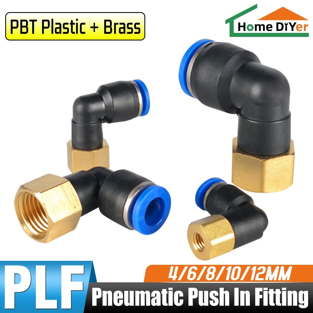 Pneumatic L Angle Elbow 1/8" - 1/2" Female push - fit hose inline airline connector - HomeDIYer