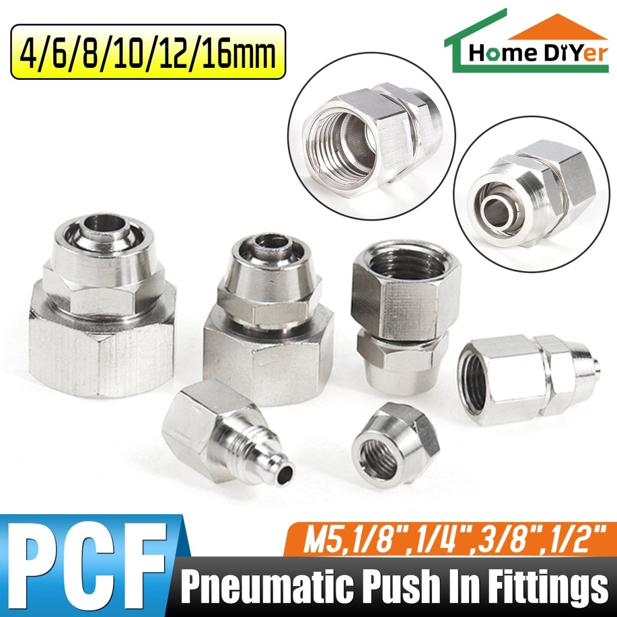 Pneumatic Straight Fittings Female Stud Quick Coupler Inline Push Fit Connector - HomeDIYer