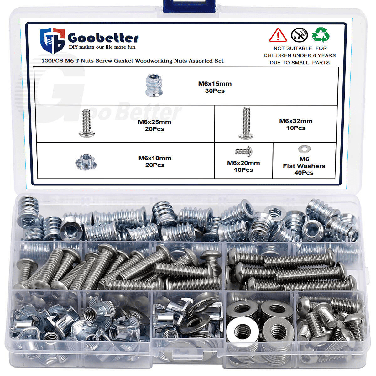 130 pcs M6 pan head screws drive - in nuts & washers assortment set - HomeDIYer