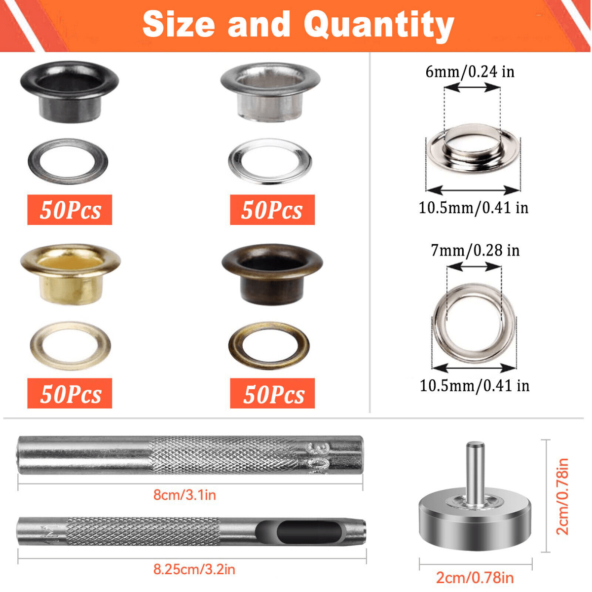 200Pcs Grommet Kit Eyelet Leather Craft Fabric Canvas Hole Punch Tools 1/4 inch - HomeDIYer