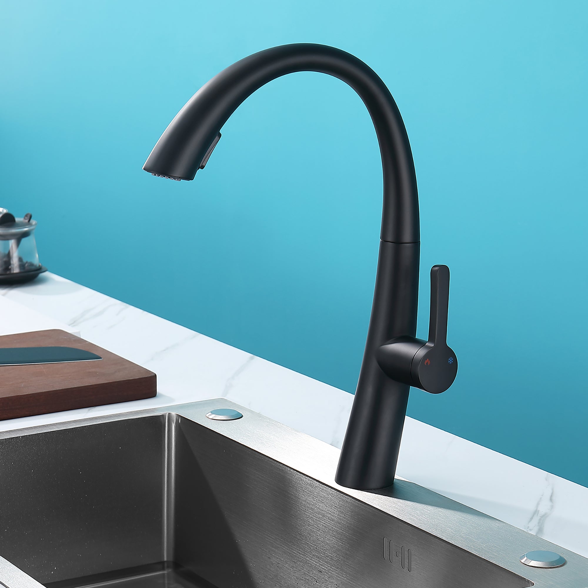 Stainless Steel Pull Out Kitchen Faucet – Matte Black, High-Arc, Dual-Mode Spray