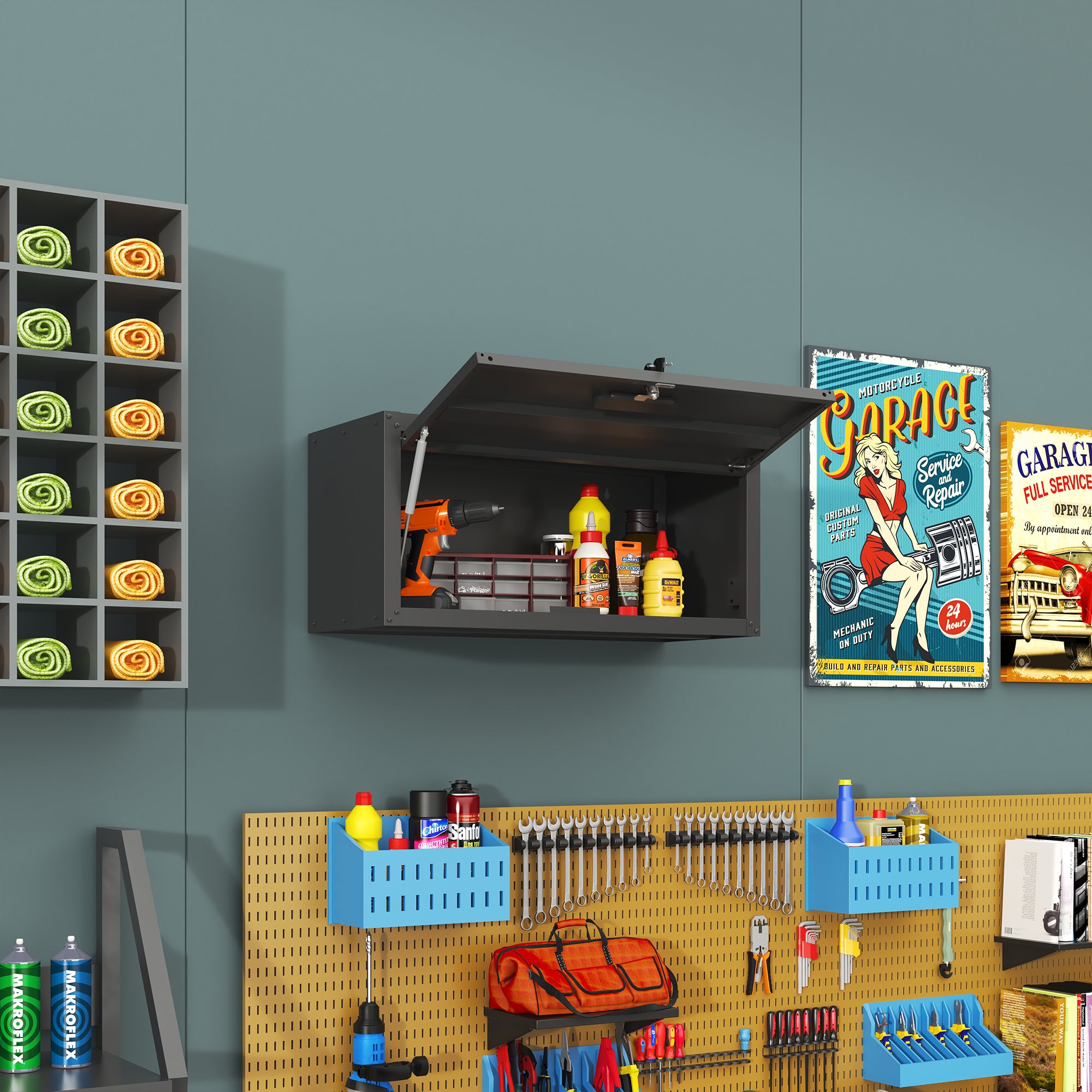 Heavy Duty Wall Mounted Tool Storage Cabinet – Steel Metal Garage Cabinet for Workshop, Assembly Required